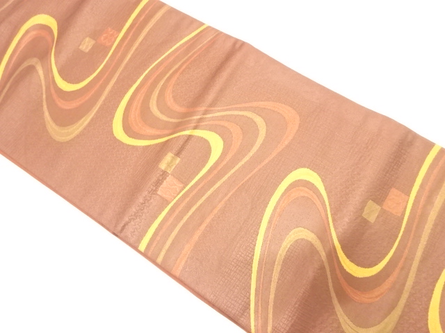 流水に色紙模様織り出し　名古屋帯